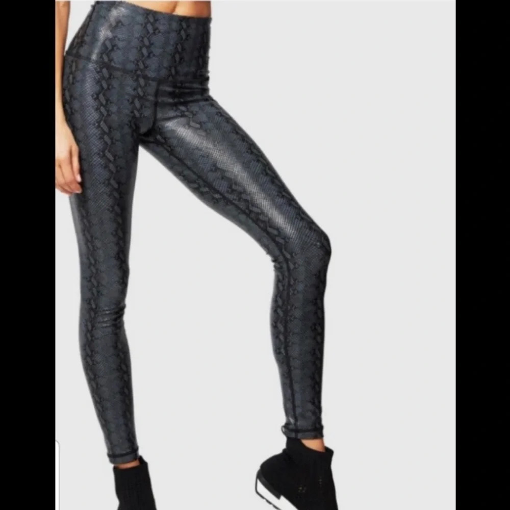 Pheel Beyond Leggings Gray Snake Skin Foil Print High Waist Rise Faux Leather